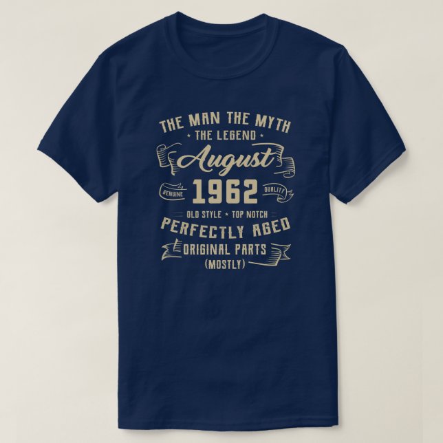 Mens Man Myth Legend August 1962 60th Birthday T-Shirt (Design Front)