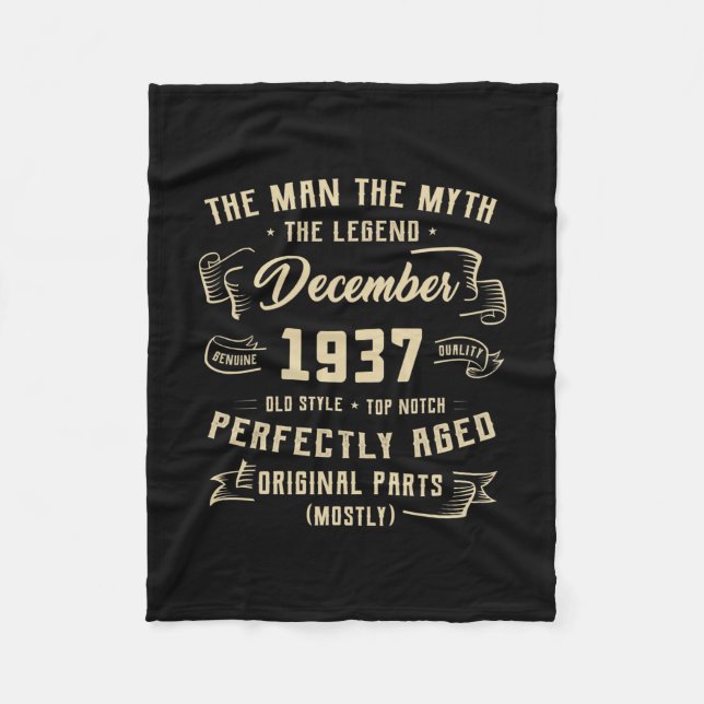 Mens Man Myth Legend December 1937 85th Birthday Fleece Blanket (Front)