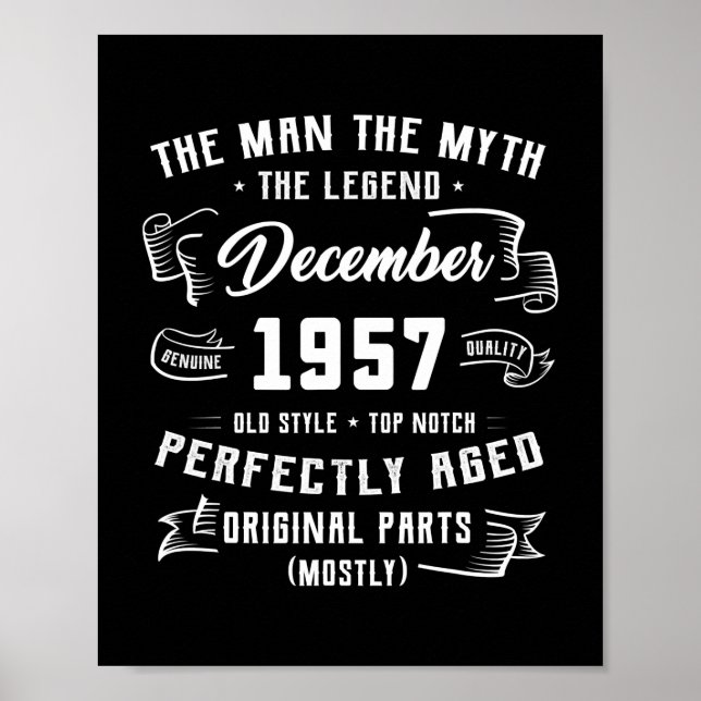 Mens Man Myth Legend December 1957 65th Birthday Poster (Front)