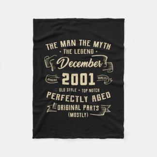 Mens Man Myth Legend December 2001 21st Birthday Fleece Blanket
