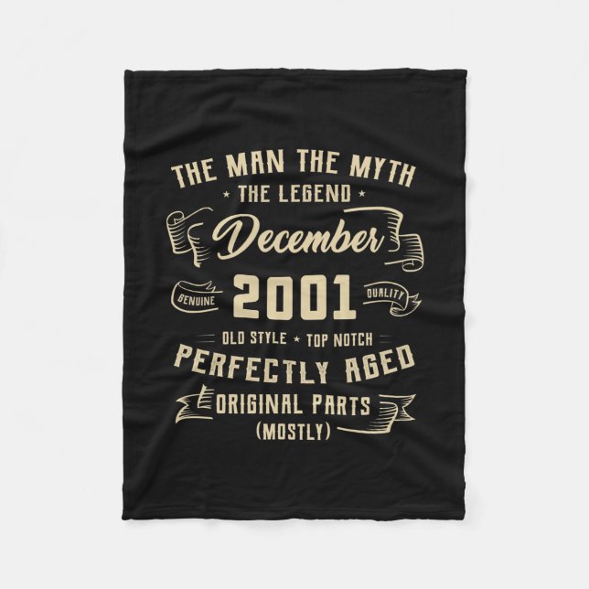 Mens Man Myth Legend December 2001 21st Birthday Fleece Blanket (Front)