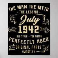 Mens Man Myth Legend July 1942 80th Birthday Gift