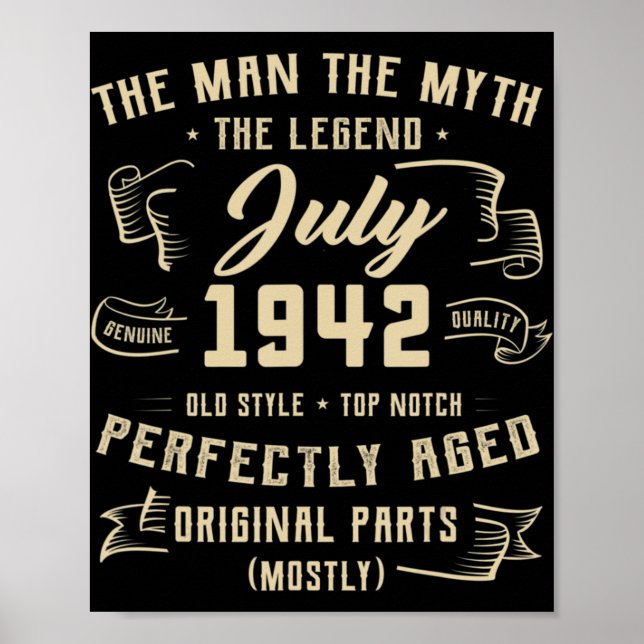 Mens Man Myth Legend July 1942 80th Birthday Gift  Poster (Front)