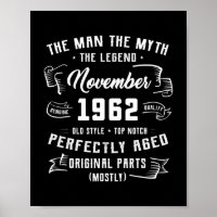 Mens Man Myth Legend November 1962 60th Birthday