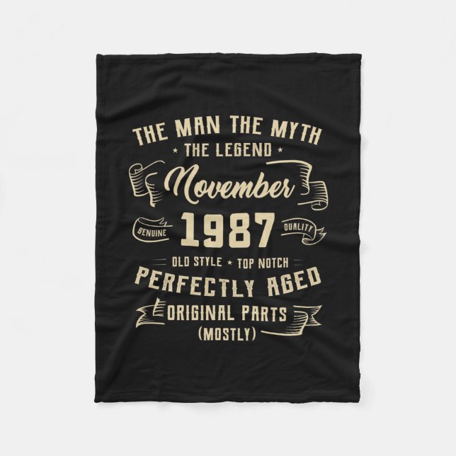 Mens Man Myth Legend November 1987 35th Birthday Fleece Blanket (Front)
