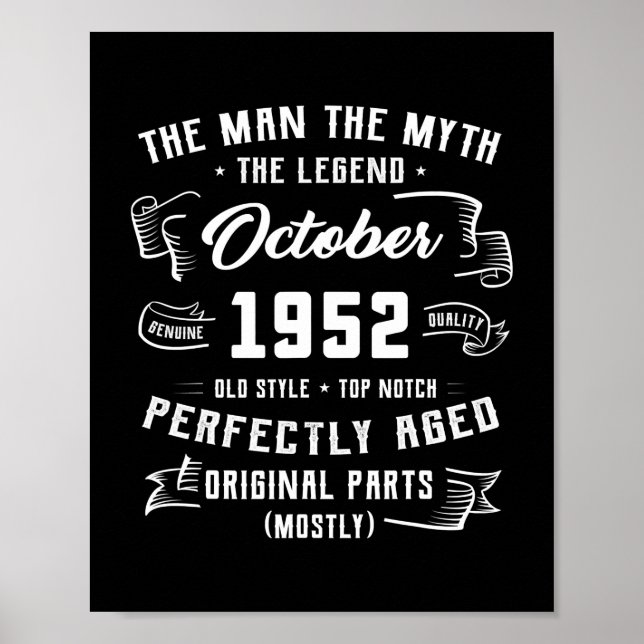 Mens Man Myth Legend October 1952 70th Birthday Poster (Front)