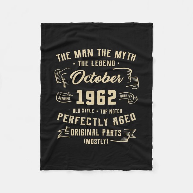 Mens Man Myth Legend October 1962 60th Birthday Fleece Blanket (Front)