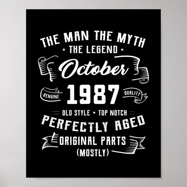 Mens Man Myth Legend October 1987 35th Birthday Poster (Front)