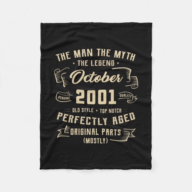 Mens Man Myth Legend October 2001 21st Birthday Fleece Blanket (Front)