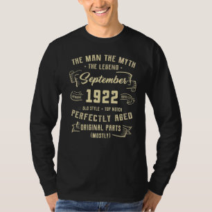 Mens Man Myth Legend September 1922 100th Birthday T-Shirt