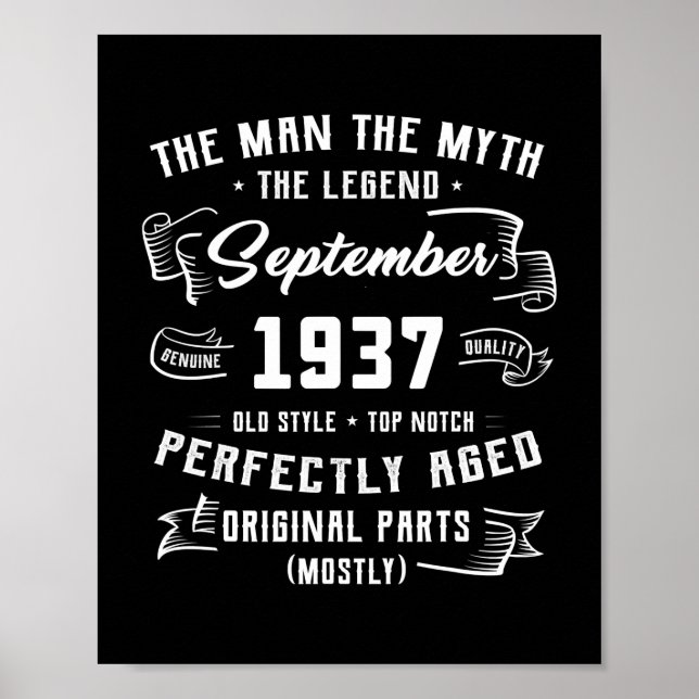 Mens Man Myth Legend September 1937 85th Birthday Poster (Front)