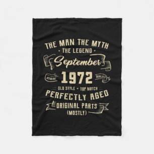 Mens Man Myth Legend September 1972 50th Birthday Fleece Blanket