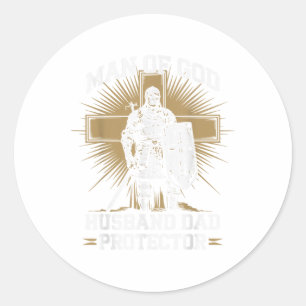 Mens Man Of God Husband Dad Christian Warrior Jesu Classic Round Sticker