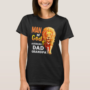 Mens Man Of God Husband Dad Grandpa Lion Vintage T-Shirt
