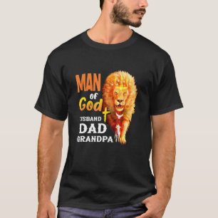 Mens Man Of God Husband Dad Grandpa Lion Vintage T-Shirt