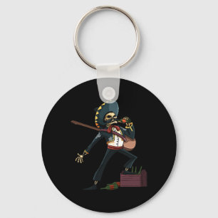 Mens Mariachi Skeleton Sombrero Dia De Los Muertos Key Ring