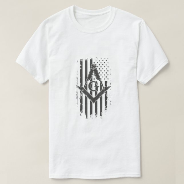 Mens Masonic American Flag Square and Compass  Fre T-Shirt (Design Front)