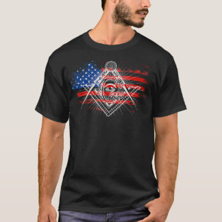 Mens Masonic American Flag Square And Compass T-Shirt