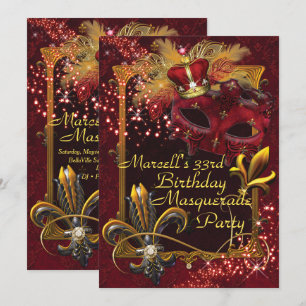 Mens Masquerade Mardi Gras Birthday Party Invite