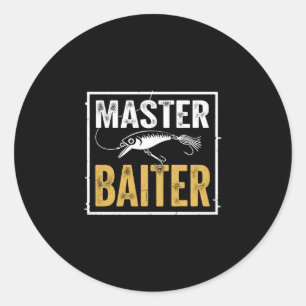 Mens master baiter funny fishing graphic classic round sticker