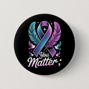 Mens Matter Teal Purple Ribbon Semicolon 6 Cm Round Badge