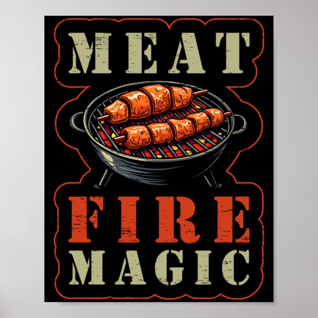 Mens meat fire magic bbq lovers delight poster (Front)