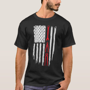 Mens Mechanic American Patriotic Mechanic Usa Flag T-Shirt