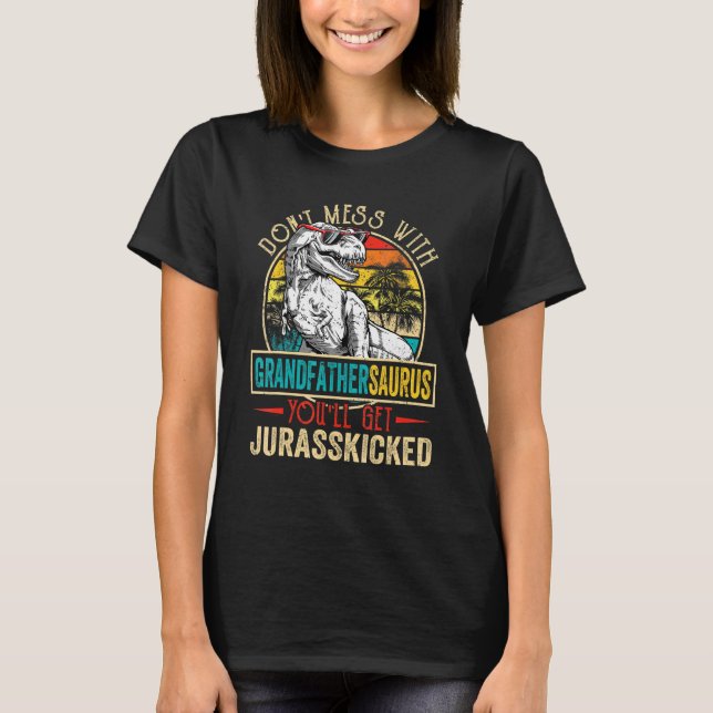 Mens Men Distressed Grandfathersaurus Dinosaur Rex T-Shirt (Front)