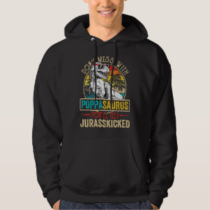 Mens Men Distressed Poppasaurus Dinosaur Rex Fathe Hoodie