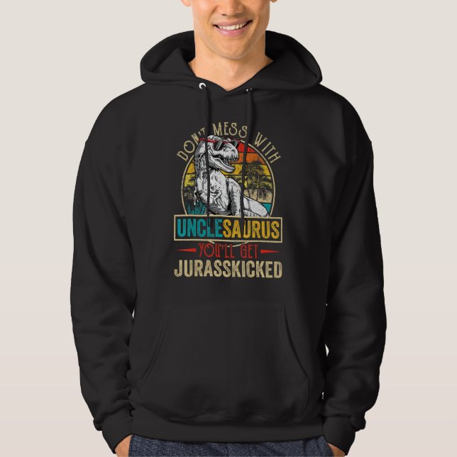 Mens Men Distressed Unclesaurus Dinosaur Rex Fathe Hoodie (Front)