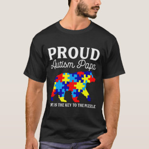 Mens Mens Bear Proud Autism Papa Autism Awareness  T-Shirt