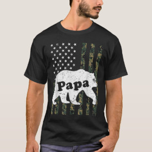 Mens Mens Papa Bear Camouflage USA American Flag T-Shirt