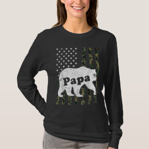Mens Mens Papa Bear Camouflage USA American Flag T-Shirt