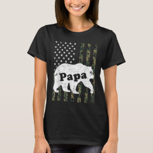 Mens Mens Papa Bear Camouflage USA American Flag T-Shirt