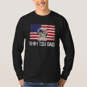 Mens Mens Shih Tzu Dad Us Flag 4th Of July Patriot T-Shirt