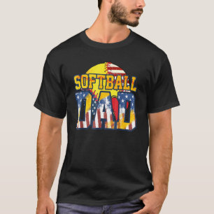 Mens Mens Softball Dad Vintage Usa American Flag F T-Shirt