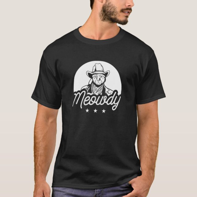 Mens Meowdy Cat Mashup Howdy Texas Western Cowboy  T-Shirt (Front)