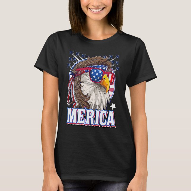 Mens Merica 4th of July Patriotic Eagle Mullet Ame T-Shirt (Front)