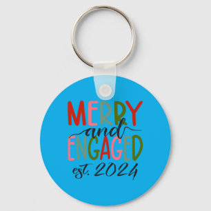 Mens Merry And Engaged Est 2024 Christmas Pyjamas Key Ring