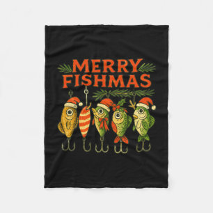 Mens merry fishmas funny vintage fishing christmas fleece blanket