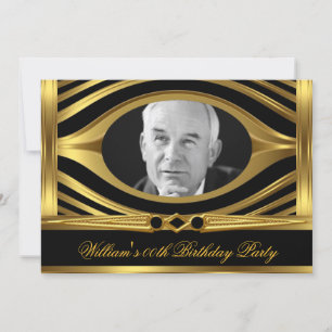 Men's Metal Gold Look Black Birthday Photo Jewel 2 Invitation