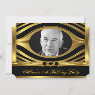 Men's Metal Gold Look Black Birthday Photo Jewel 2 Invitation