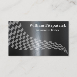 Men's Metallic Black White Racing Flag Business Card