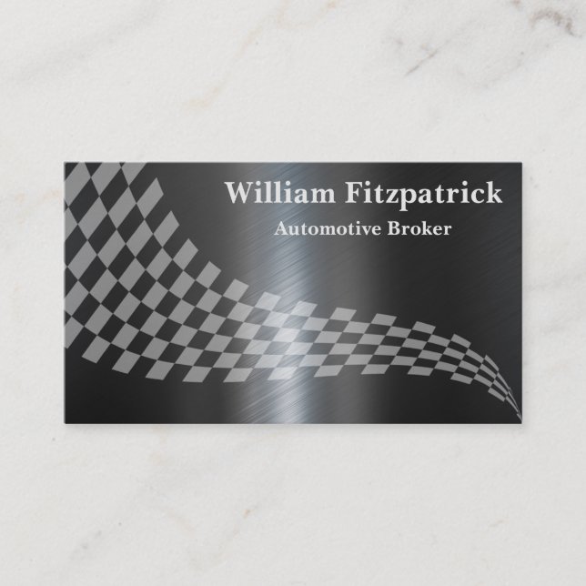 Men's Metallic Black White Racing Flag  Business Card (Front)