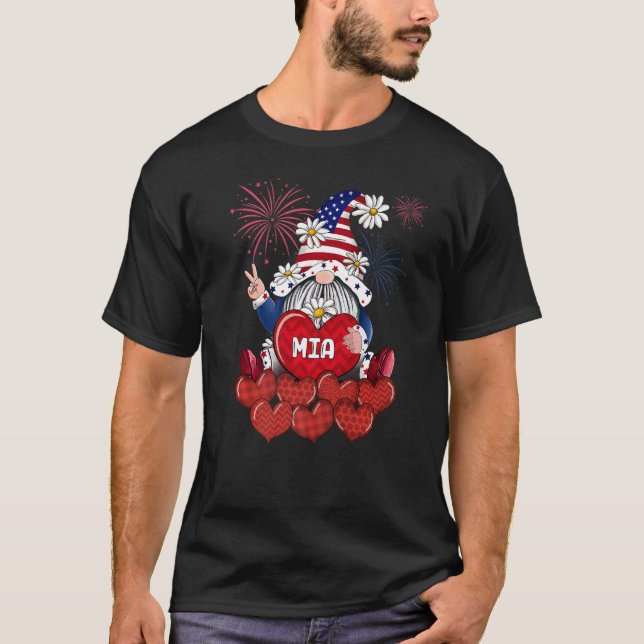 Mens Mia Gnome Loves Sweet Heart American 4th Of J T-Shirt (Front)