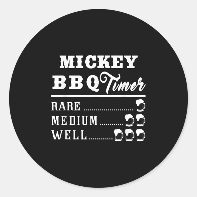 Mens Mickey Bbq Timer Beer Drinking Funny Grilling Classic Round Sticker (Front)