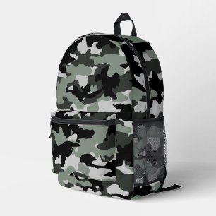 Mens Military Black and Light Grey Camo Pattern  Printed Backpack