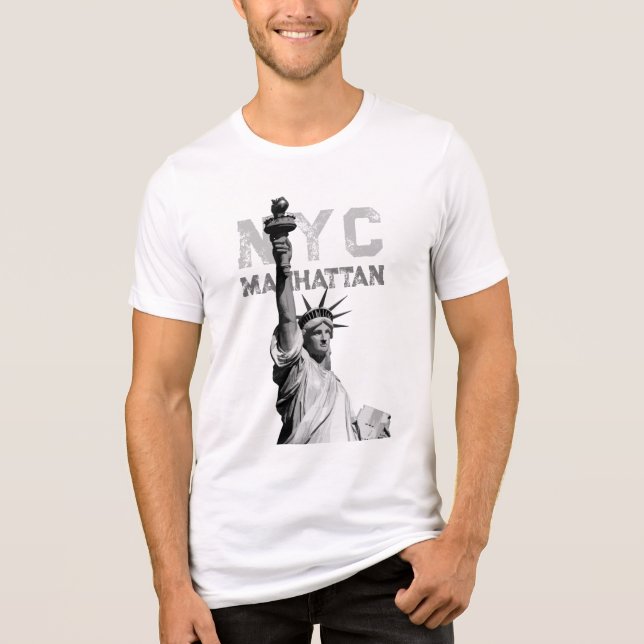 Mens Modern Liberty Statue Nyc Manhattan White Tri-Blend Shirt (Front)