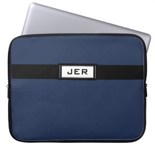 Men's Modern Monogrammed Initials Blue Black Cool Laptop Sleeve