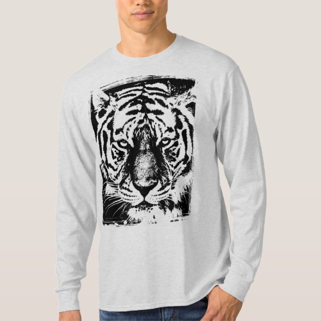Mens Modern Template Long Sleeve Ash Grey Tiger T-Shirt (Front)